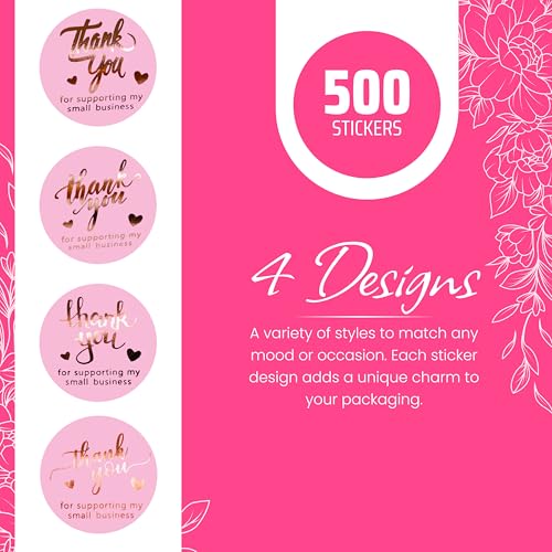 IBAKE 500 Pcs 1.5 Inch Pink and Rose Gold Thank You Stickers for Small Business, Small Business Packaging, Self-Adhesive & Waterproof Stickers with Beautiful Designs, Strong and Durable Envelope Seals - Image 2