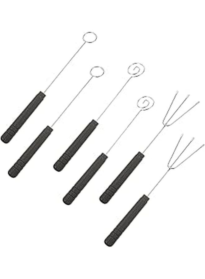 6pcs Stainless Steel Fondue Forks Set with Trident Spiral and Round Tips for Chocolate Cheese BBQ Baking Kitchen Tools - Image 1
