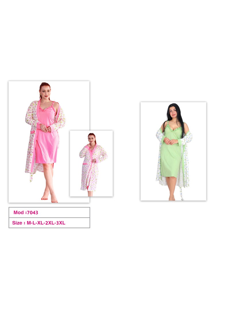 Dadoush Women's Summer Nightgown 2 Pieces Camisole Yogajacket Full Coverage, Polyester Cotton, Sling Dress - Women's 2 Pieces Nightgown - Image 3