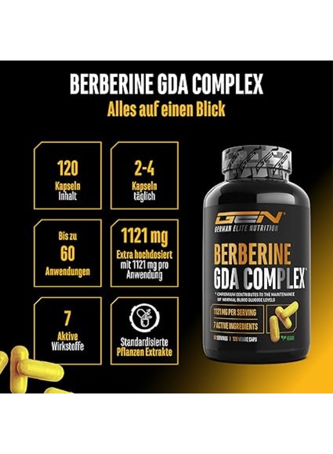 German Elite Nutrition Berberine HCL Complex 1120 mg per Daily Serving - GDA Formula with 7 Active Ingredients ,Lowering blood sugar levels ,supporting weight management ,120 Capsules - Image 2