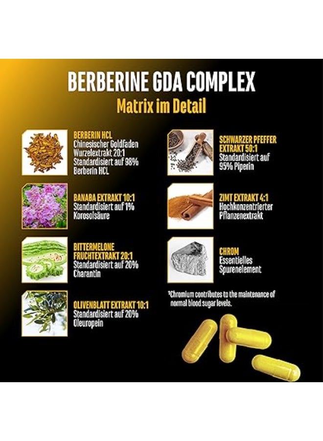 German Elite Nutrition Berberine HCL Complex 1120 mg per Daily Serving - GDA Formula with 7 Active Ingredients ,Lowering blood sugar levels ,supporting weight management ,120 Capsules - Image 4
