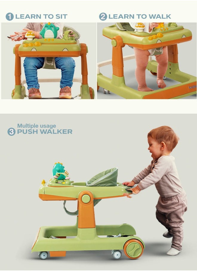 BAYBEE 3 In 1 Flix Baby Activity Walker With Parental Push Handle And 3 Height Adjustable, Tray And Musical Toy Bar, 6 - 18 Months, Boy/Girl, Green  - Image 3