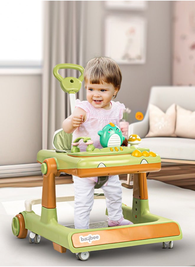 BAYBEE 3 In 1 Flix Baby Activity Walker With Parental Push Handle And 3 Height Adjustable, Tray And Musical Toy Bar, 6 - 18 Months, Boy/Girl, Green  - Image 2