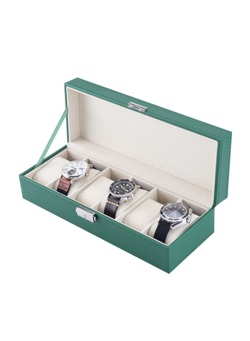 GREEN LION Elegant Watch Box 6 slots / Elegant Appearance / Premium PU Leather Material / Metal Push Button / Watch Pillow - Green - Image 1