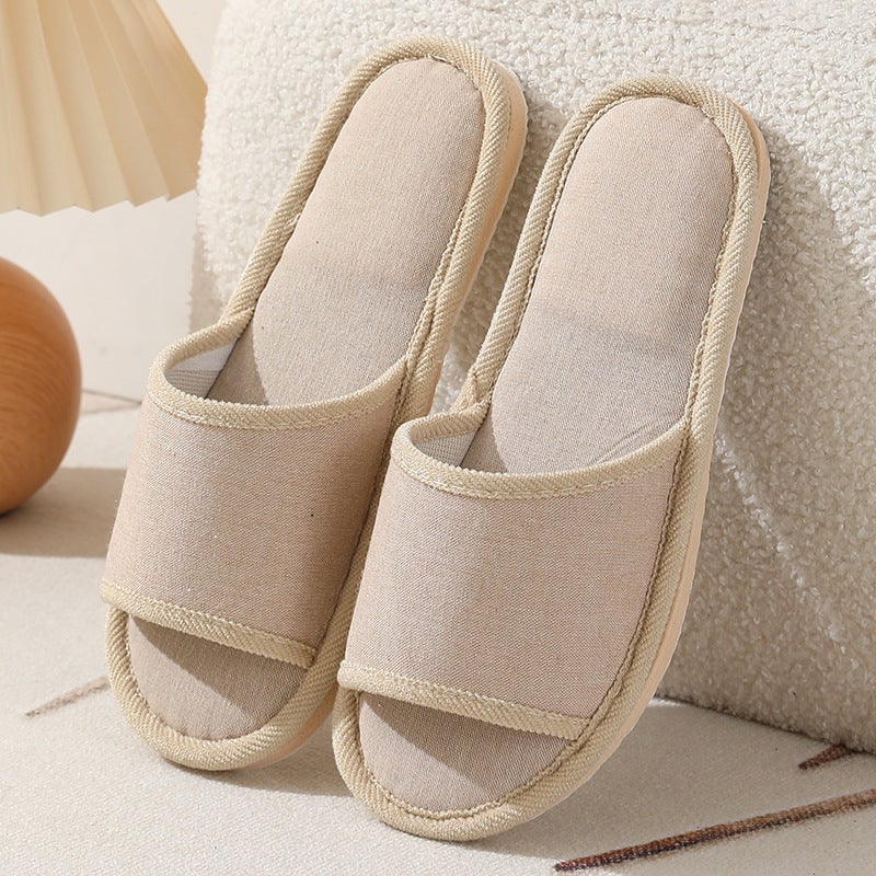 Linen Slippers Home Hotel Spa Non-Slip Thickened plain beige 