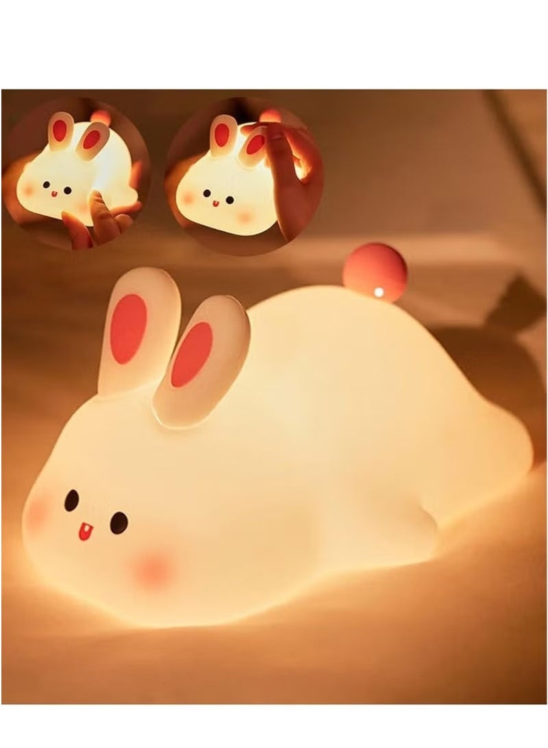 Night Light for Children – Cute Bunny LED Lamp, Dimmable Silicone Night Lamp for Baby & Nursery, Rechargeable Touch Bedside Lamp, Soft Glow Rabbit Night Light for Kids Room Decor, Ideal Gift for Girls - Image 1