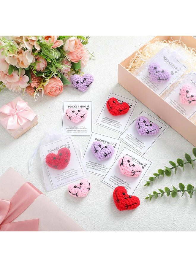 Daifunli 12 Pcs Handmade Cute Crocheted Pocket Hug Token Pink Red Purple Heart for Boyfriend Girlfriend Pocket Hug Heart Crochet Heart Gift - Image 4