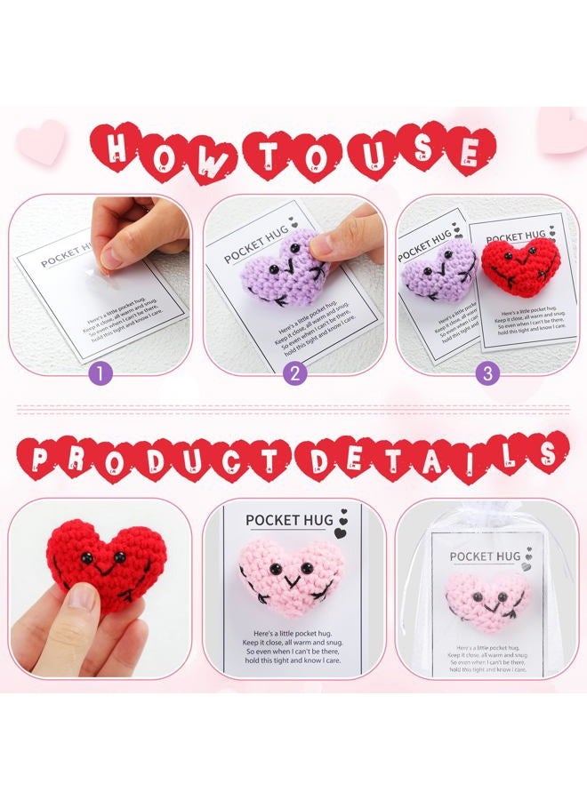 Daifunli 12 Pcs Handmade Cute Crocheted Pocket Hug Token Pink Red Purple Heart for Boyfriend Girlfriend Pocket Hug Heart Crochet Heart Gift - Image 3