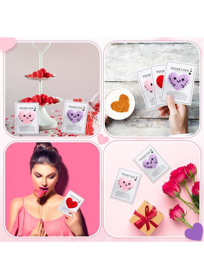 Daifunli 12 Pcs Handmade Cute Crocheted Pocket Hug Token Pink Red Purple Heart for Boyfriend Girlfriend Pocket Hug Heart Crochet Heart Gift - Image 5