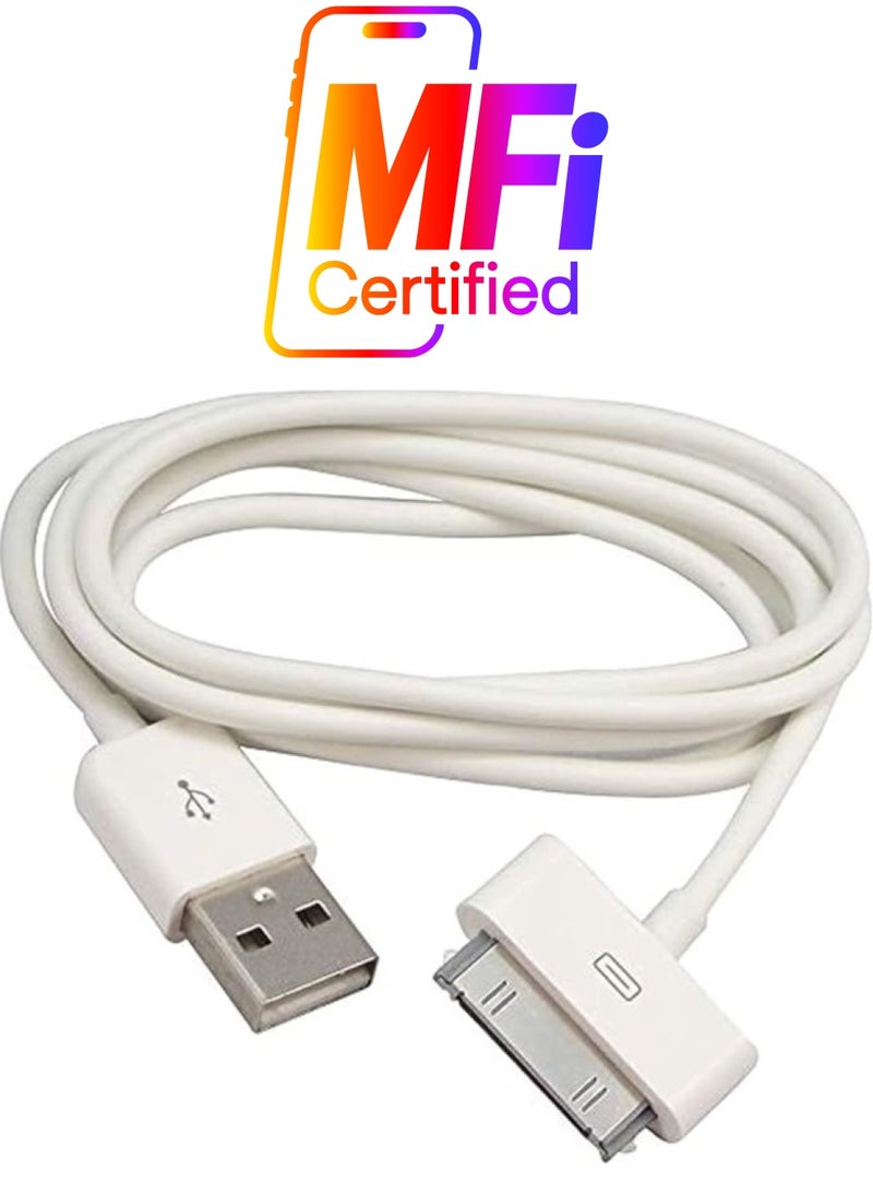إيروريكس كابل بيانات USB للمزامنة والشحن لهاتف iPhone 4/4S/3/3S، Upd 1/2/3/Upd، سلسلة شاحن كابلات 30 دبوس - (1 أبيض)  - Image 1