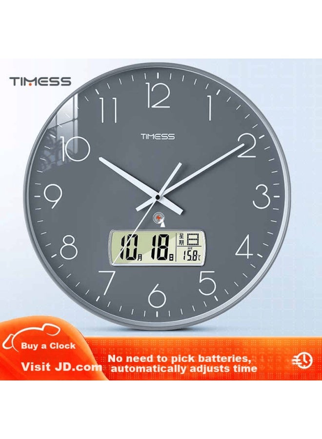 Timess Radio-controlled Clock, Automatic Time Synchronization Wall Clock, Living Room Timepiece, New Model With Temperature Display And Calendar, Wall-mounted Clock, 36cm - Image 1