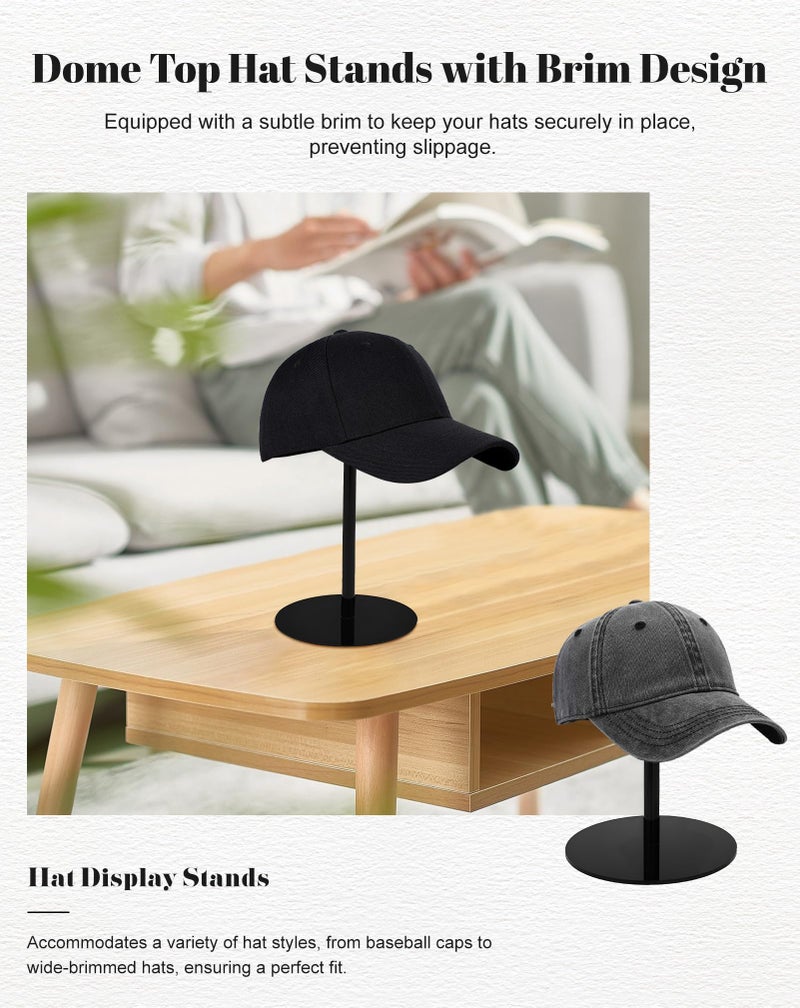Chadwick 8'' High Hat Display Stands For Vendors, Durable Black Acrylic Hat Holder Stand For Salon, Domed Cap Rack With Brim, Cowboy Hat Holder, Baseball Cap Rack, Wig Holder - Image 4