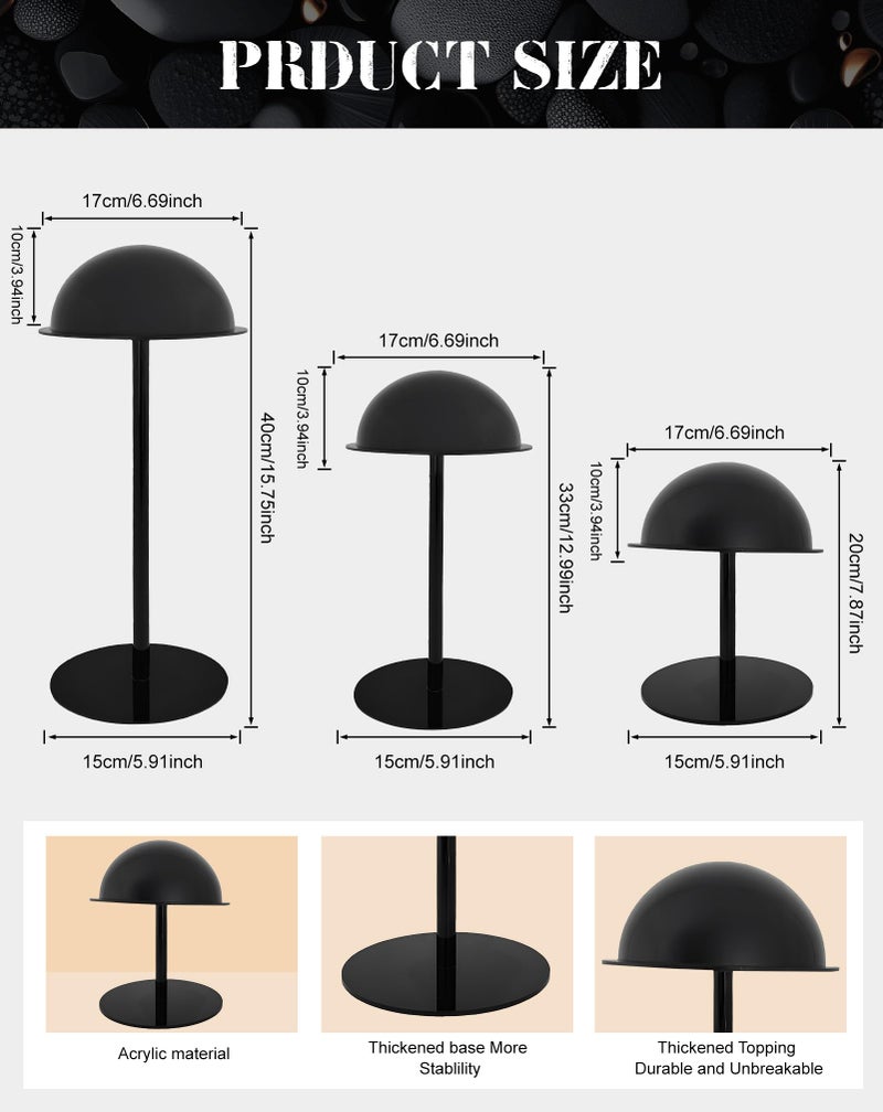 Chadwick 8'' High Hat Display Stands For Vendors, Durable Black Acrylic Hat Holder Stand For Salon, Domed Cap Rack With Brim, Cowboy Hat Holder, Baseball Cap Rack, Wig Holder - Image 3