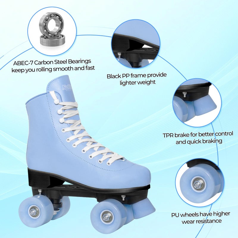 Nattork Roller Skates for Women Outdoor Indoor Four-Wheel Fun Fashionable Roller Skates for Men Girls Boys Blue - Image 2