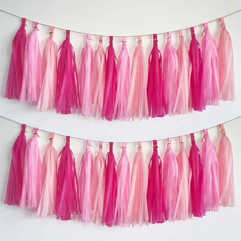We Moment We Moment Hot Pink Light Pink Tissue Paper Tassels Party Tassel Garland Banner for Party Decorations DIY Kits15PCS 
