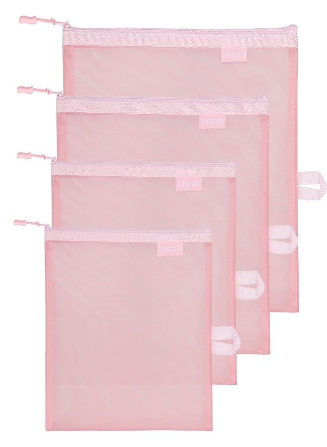 SUPACOOL Set of 4 Travel Mesh Makeup Bag, Cosmetic Organizer Pouches with Zipper, Diaper Organizing Pouches, Nylon Toiletries Bag for Women and Men(4pcs, Pink) - Image 1