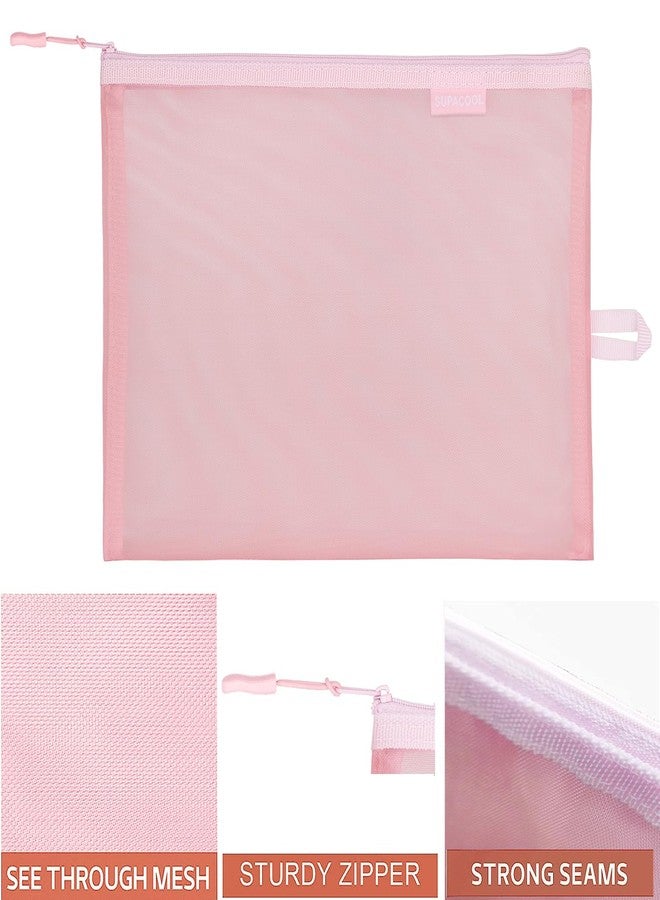 SUPACOOL Set of 4 Travel Mesh Makeup Bag, Cosmetic Organizer Pouches with Zipper, Diaper Organizing Pouches, Nylon Toiletries Bag for Women and Men(4pcs, Pink) - Image 3