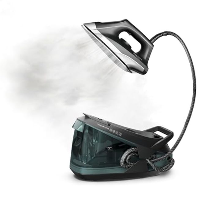 Rowenta Iron Steamer For Clothes Master Steam Station, Professional Steam Iron For Clothes With Stainless Steel Soleplate, 57 Oz, 400 Microsteam Holes, Built-In Pump, 1750 Watts, Black/Green, Vr8338 - Image 1