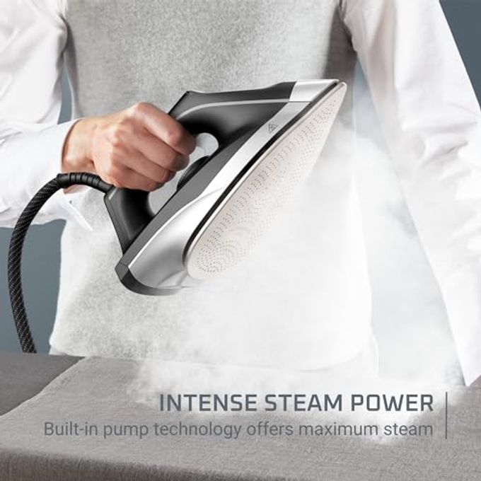 Rowenta Iron Steamer For Clothes Master Steam Station, Professional Steam Iron For Clothes With Stainless Steel Soleplate, 57 Oz, 400 Microsteam Holes, Built-In Pump, 1750 Watts, Black/Green, Vr8338 - Image 3
