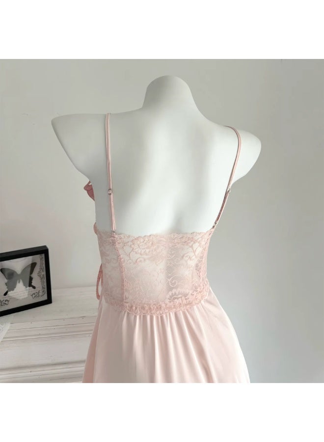 Caprisious Elegant Butterfly-Inspired Halter Neck Satin Dress with Lace Bodice - Image 2