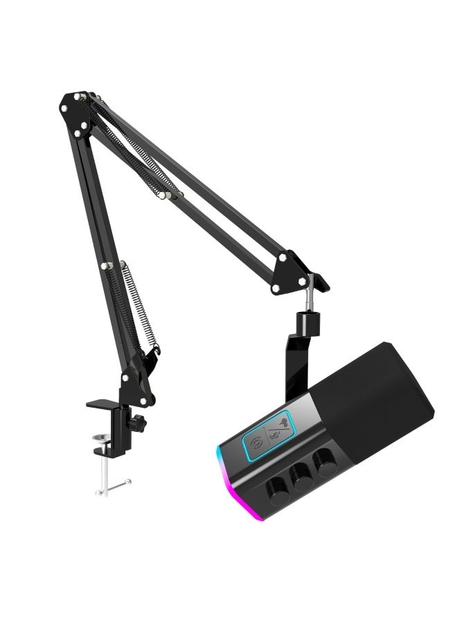 الدليبن ميكروفون ديناميكي، ميكروفون USB للألعاب، ميكروفون تسجيل قابل للتمديد، ميكروفون مكثف للبودكاست، طقم ميكروفون مكثف قلبي الشكل، مع حامل ذراع قابل للتعديل، لبث الألعاب، تسجيل البودكاست. - Image 2