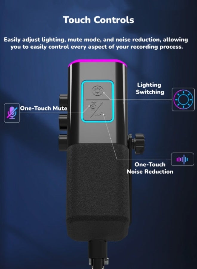 الدليبن ميكروفون ديناميكي، ميكروفون USB للألعاب، ميكروفون تسجيل قابل للتمديد، ميكروفون مكثف للبودكاست، طقم ميكروفون مكثف قلبي الشكل، مع حامل ذراع قابل للتعديل، لبث الألعاب، تسجيل البودكاست. - Image 3