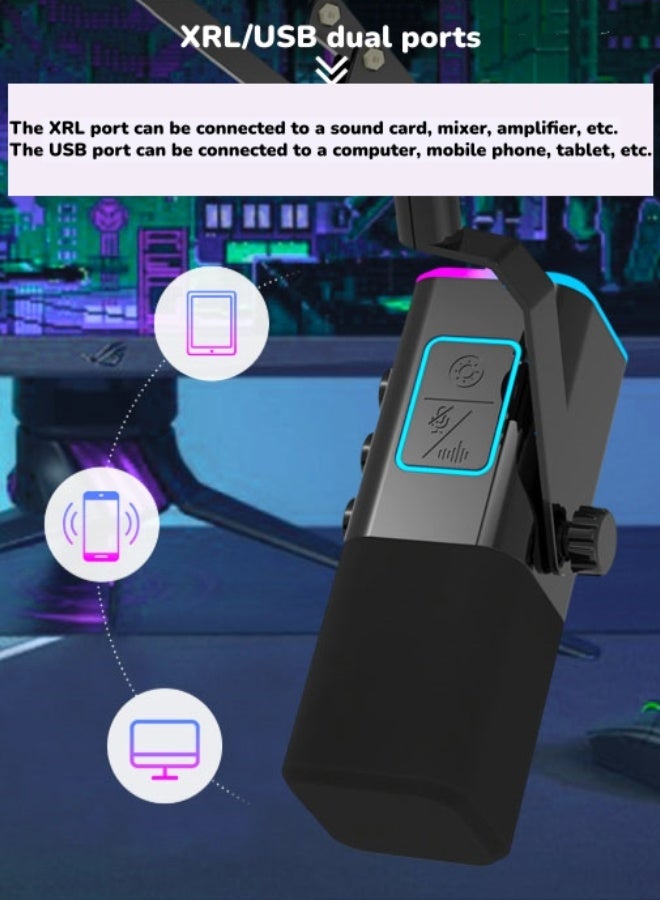 الدليبن ميكروفون ديناميكي، ميكروفون USB للألعاب، ميكروفون تسجيل قابل للتمديد، ميكروفون مكثف للبودكاست، طقم ميكروفون مكثف قلبي الشكل، مع حامل ذراع قابل للتعديل، لبث الألعاب، تسجيل البودكاست. - Image 4