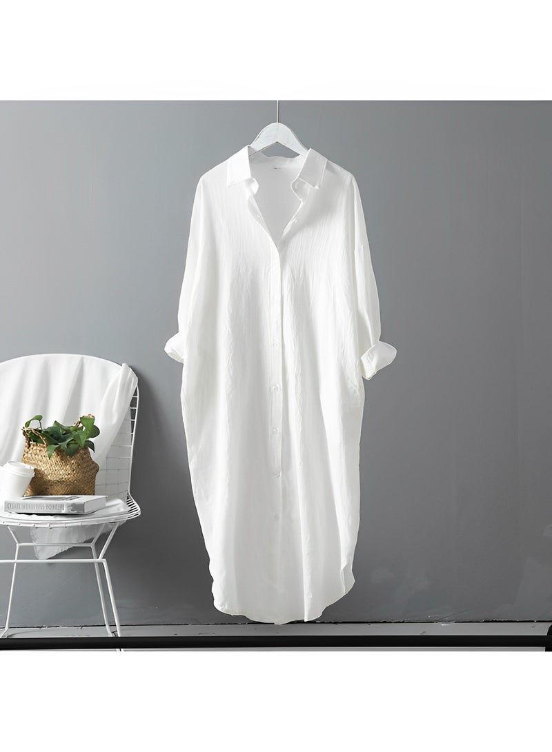 REOCLE Women's Maxi Dress Cotton Linen Shirts Long Sleeve Button Down Blouses Oversized Tops Casual Loose Cardigan Shirts - Image 2