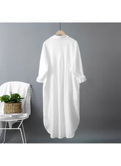 REOCLE Women's Maxi Dress Cotton Linen Shirts Long Sleeve Button Down Blouses Oversized Tops Casual Loose Cardigan Shirts  - Image 3