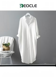REOCLE Women's Maxi Dress Cotton Linen Shirts Long Sleeve Button Down Blouses Oversized Tops Casual Loose Cardigan Shirts  - Image 1