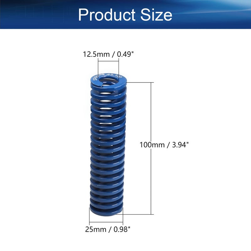 Metal Spring，Springs Compression Spring, 25mm OD 12.5mm ID 100mm Long Spiral Stamping Light Load Compression Mould Die Spring for 3D Printer Accessories Mechanical Equipment Blue Tone 1pcs - Image 2