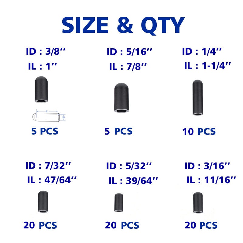 BUSY-CORNER 80PCS Assorted Vacuum Caps Rubber Dropper ID Sizes 5/32" to 3/8", Hose Caps Kit for Carburetor, Manifold (Black) - Image 2