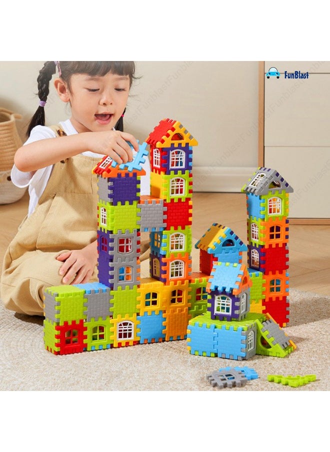 FunBlast FunBlast House Building Block Toy with 36 Alphabet and Number Puzzle Mat for Kids Educational Learning Toys for Kids, Boys, Girls, Children (Multicolor) -72 Pieces  - Image 3