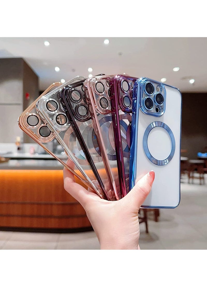 Raxoom Compatible with iPhone 14 Pro Max Case Magnetic with Full Camera Lens Protective,Electroplated Silicone Clear Shockproof Protective Case Cover 6.7 Inch (Gold) - Image 3