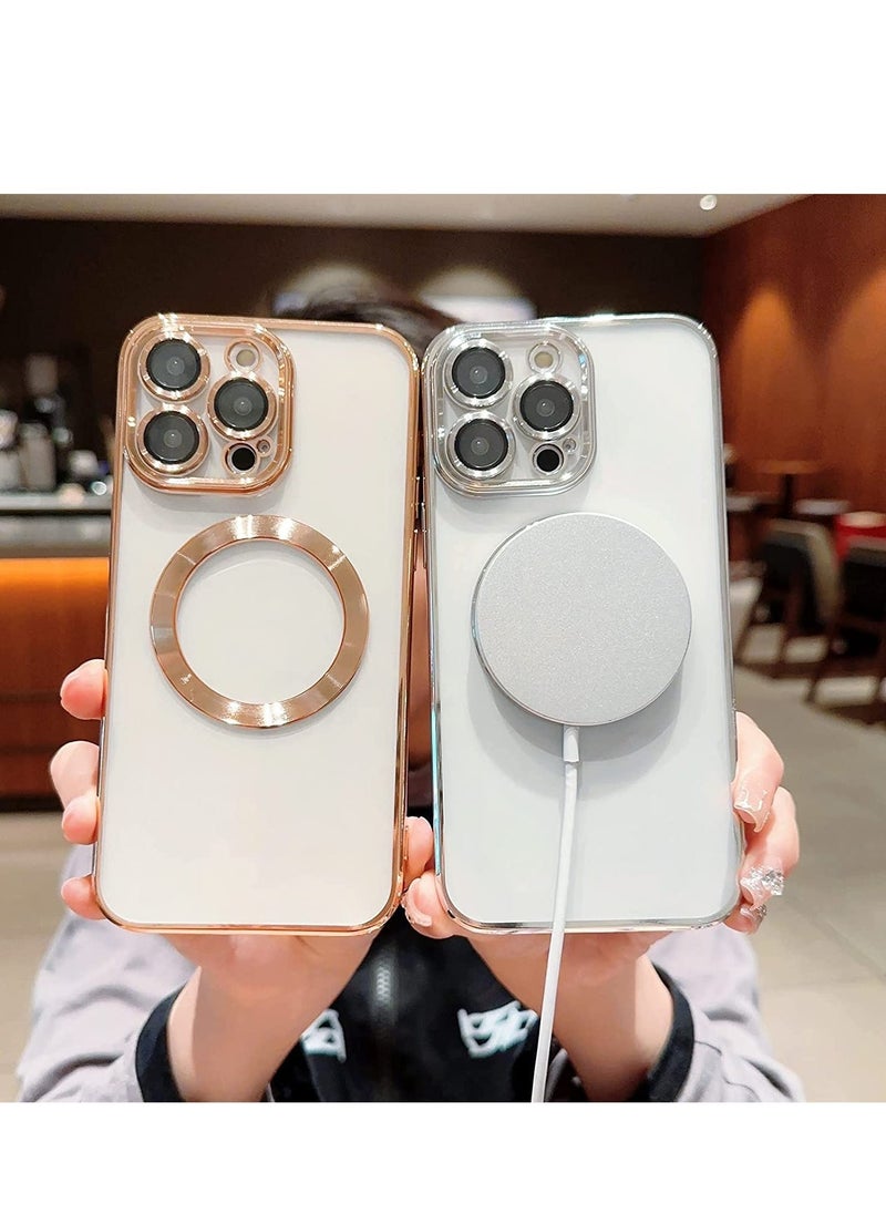 Raxoom Compatible with iPhone 14 Pro Max Case Magnetic with Full Camera Lens Protective,Electroplated Silicone Clear Shockproof Protective Case Cover 6.7 Inch (Gold) - Image 5