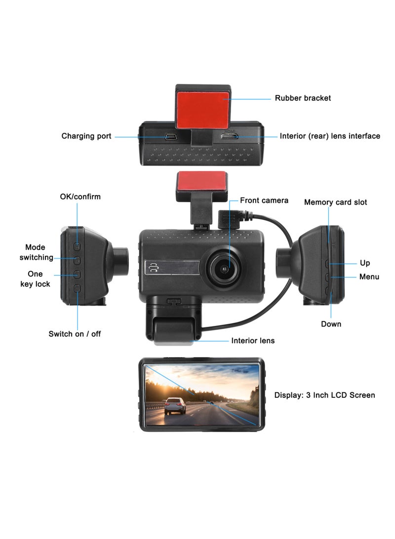 1080P DVR Dash Camera Front & Inside Dual Camera Driving Recorder 3 Inch Screen Dashcam - Image 5