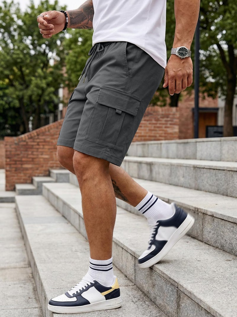JMIERR Men Casual Stretch Cargo Shorts Classic Drawstring Elastic Waist Summer Beach Short with Multi-Pockets,US 38(XL),Dark Grey - Image 2