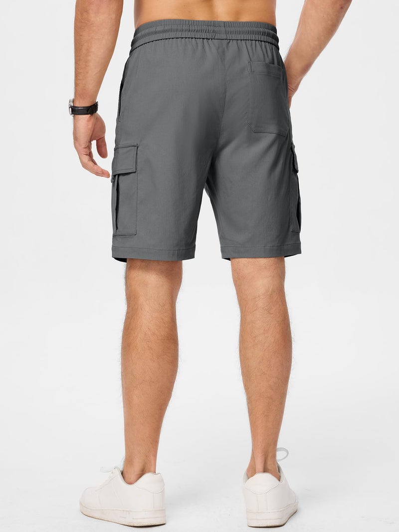 JMIERR Men Casual Stretch Cargo Shorts Classic Drawstring Elastic Waist Summer Beach Short with Multi-Pockets,US 38(XL),Dark Grey - Image 4