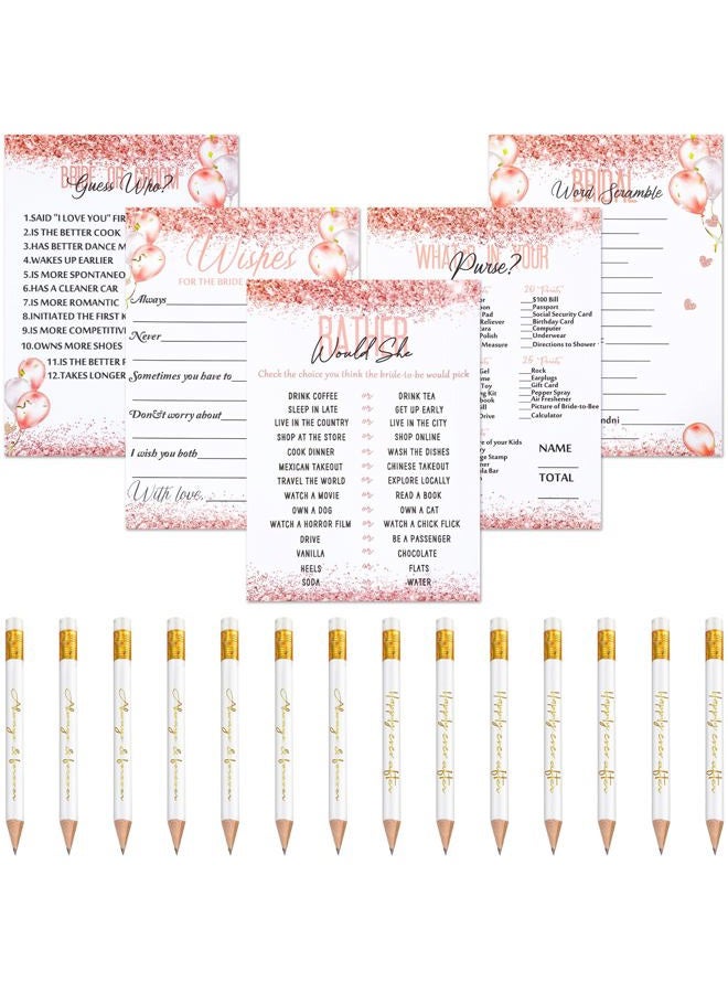 Maxdot 220 Pieces Bridal Shower Game Set 5 Sets (40 Cards Each) Wedding Game Cards and 20 Pieces Pencils Printed Words Editable Bride Groom Wedding Bachelorette Engagement Party Supplies(Pink Balloon) - Image 1