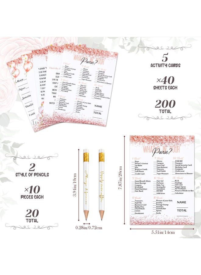 Maxdot 220 Pieces Bridal Shower Game Set 5 Sets (40 Cards Each) Wedding Game Cards and 20 Pieces Pencils Printed Words Editable Bride Groom Wedding Bachelorette Engagement Party Supplies(Pink Balloon) - Image 2