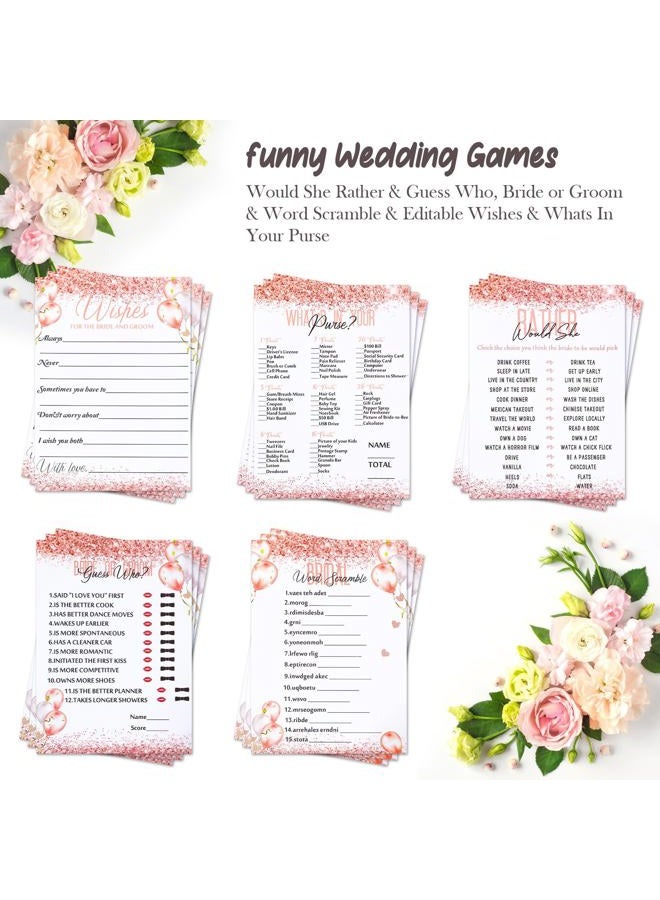 Maxdot 220 Pieces Bridal Shower Game Set 5 Sets (40 Cards Each) Wedding Game Cards and 20 Pieces Pencils Printed Words Editable Bride Groom Wedding Bachelorette Engagement Party Supplies(Pink Balloon) - Image 3