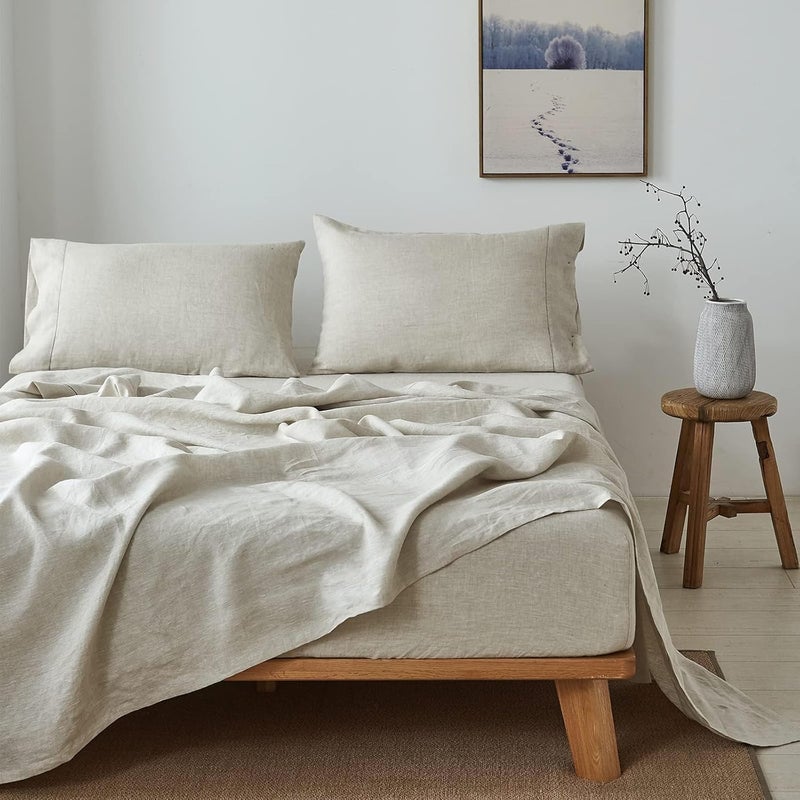King Linens 100% French Linen Pillowcases with Handmade Hemstitch Lace - Pack of 2 - Washed Solid Color Natural Flax Soft Breathable - Linen, 20'' x 40'' - Image 5