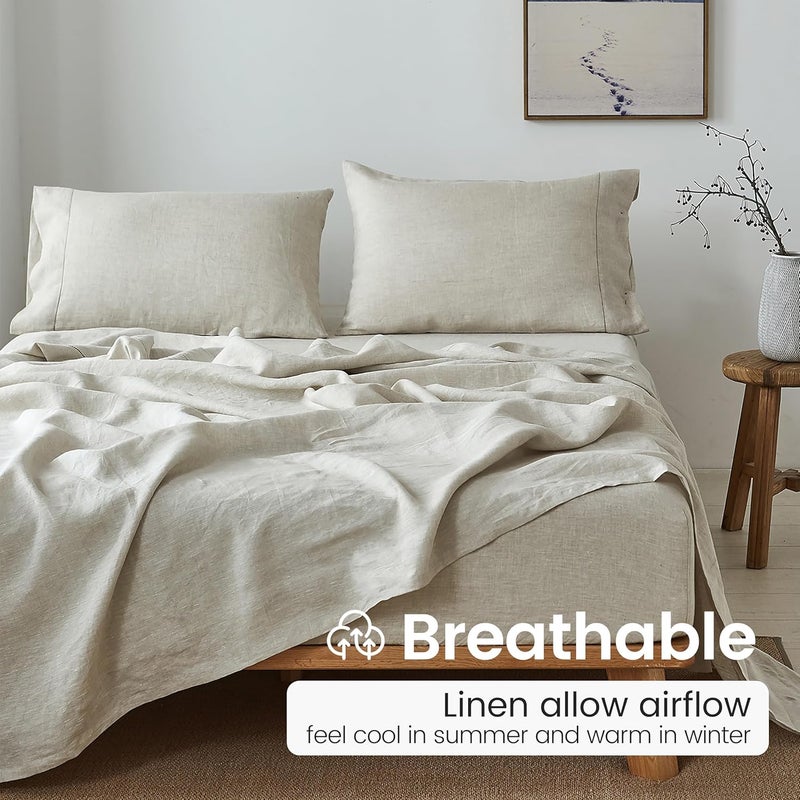 King Linens 100% French Linen Pillowcases with Handmade Hemstitch Lace - Pack of 2 - Washed Solid Color Natural Flax Soft Breathable - Linen, 20'' x 40'' - Image 3