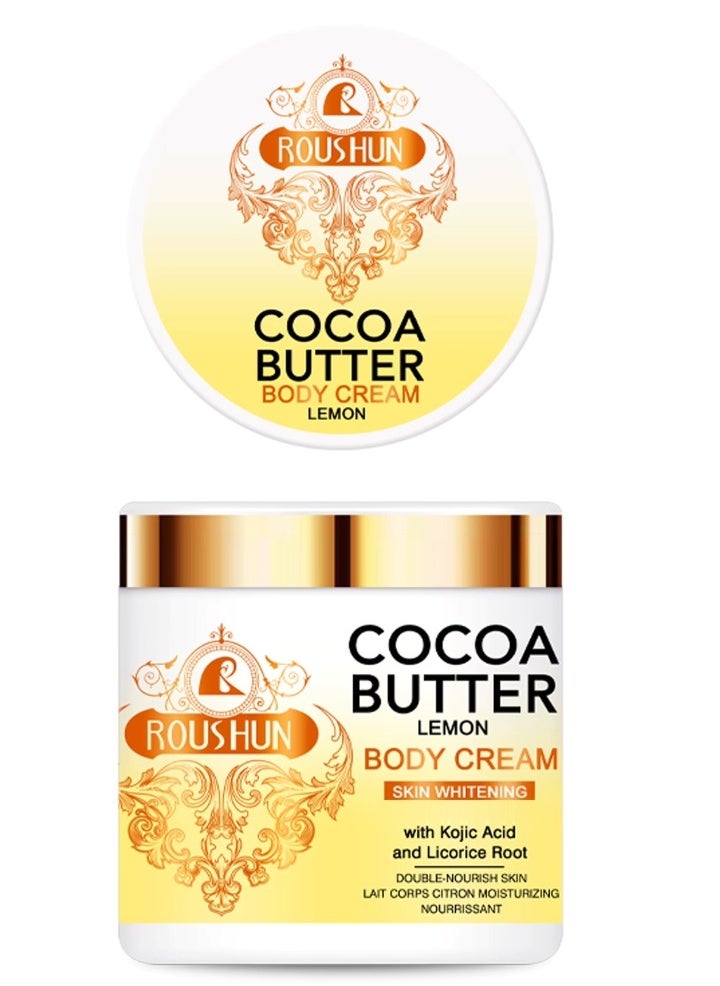 ROUSHUN 500ML Cocoa Butter Lemon Body Cream with Kojic Acid and Licorice Root Skin Whitening & Fade Out Cocoa Butter Body Lotion Moisturizing Hydrating Nourishing Cream for Women and Men  - Image 1