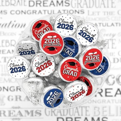 DISTINCTIVS Red White and Blue Graduation Candy Stickers for Chocolate Drops Class of 2026 Grad Party Favors  216 Count - Image 5