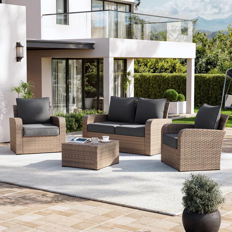 Aoxun Replacement Cushions for Outdoor Furniture, 4-Piece Outdoor Cushions for Patio Furniture, Deep Seat, Waterproof & Fade Resistant Couch Cushion for 4-Seat Patio Conversation Sets, Grey - Image 2