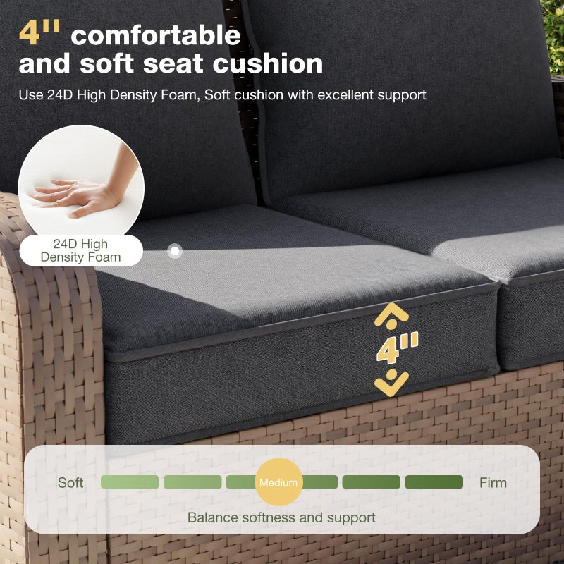 Aoxun Replacement Cushions for Outdoor Furniture, 4-Piece Outdoor Cushions for Patio Furniture, Deep Seat, Waterproof & Fade Resistant Couch Cushion for 4-Seat Patio Conversation Sets, Grey - Image 4