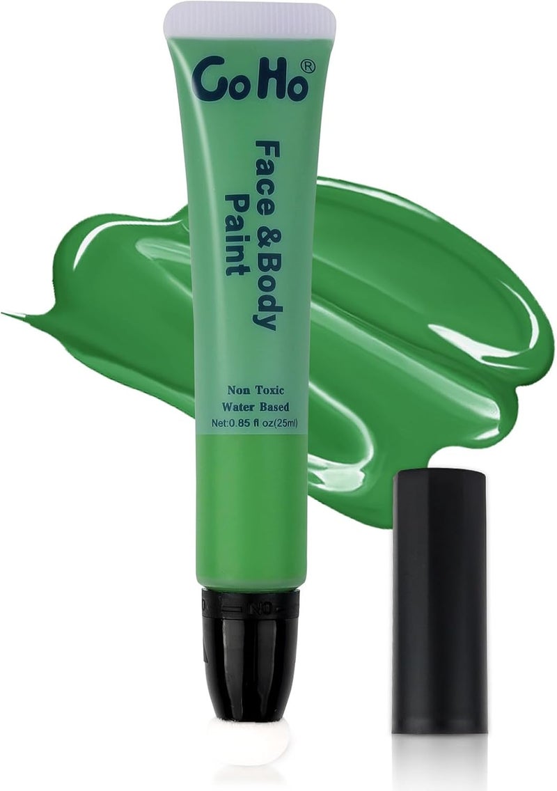 كريم طلاء الوجه الأخضر القابل للغسل من Go Ho 085 أونصة ملحقات يوم سانت باتريك عصا طلاء الجسم الخضراء مع تطبيق وسادة لتكملة أزياء الهالوين وكوسبلاي مكياج SFX