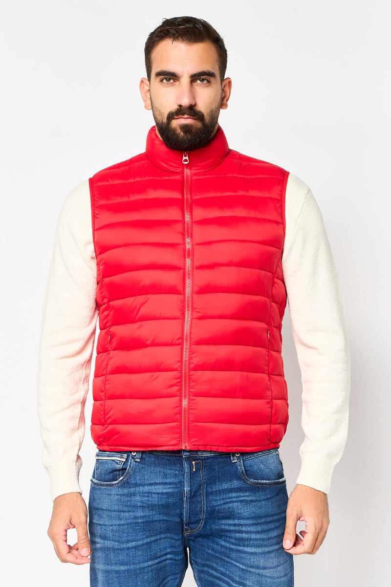 Celio Men Quilted Puffer Vest Jacket, Red - Image 1