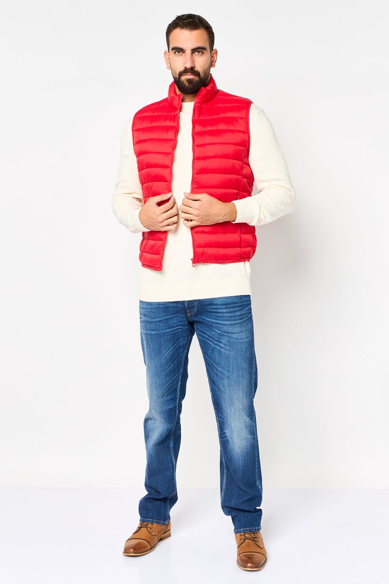 Celio Men Quilted Puffer Vest Jacket, Red - Image 2